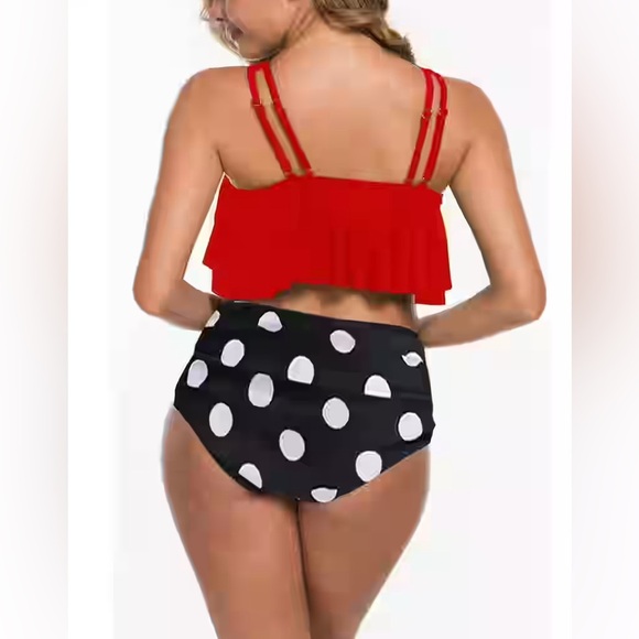 Women’s swimwear Tankini Bathing Suit Red Pol a dot Bikini Swimsuit NWT Size L - Picture 3 of 3